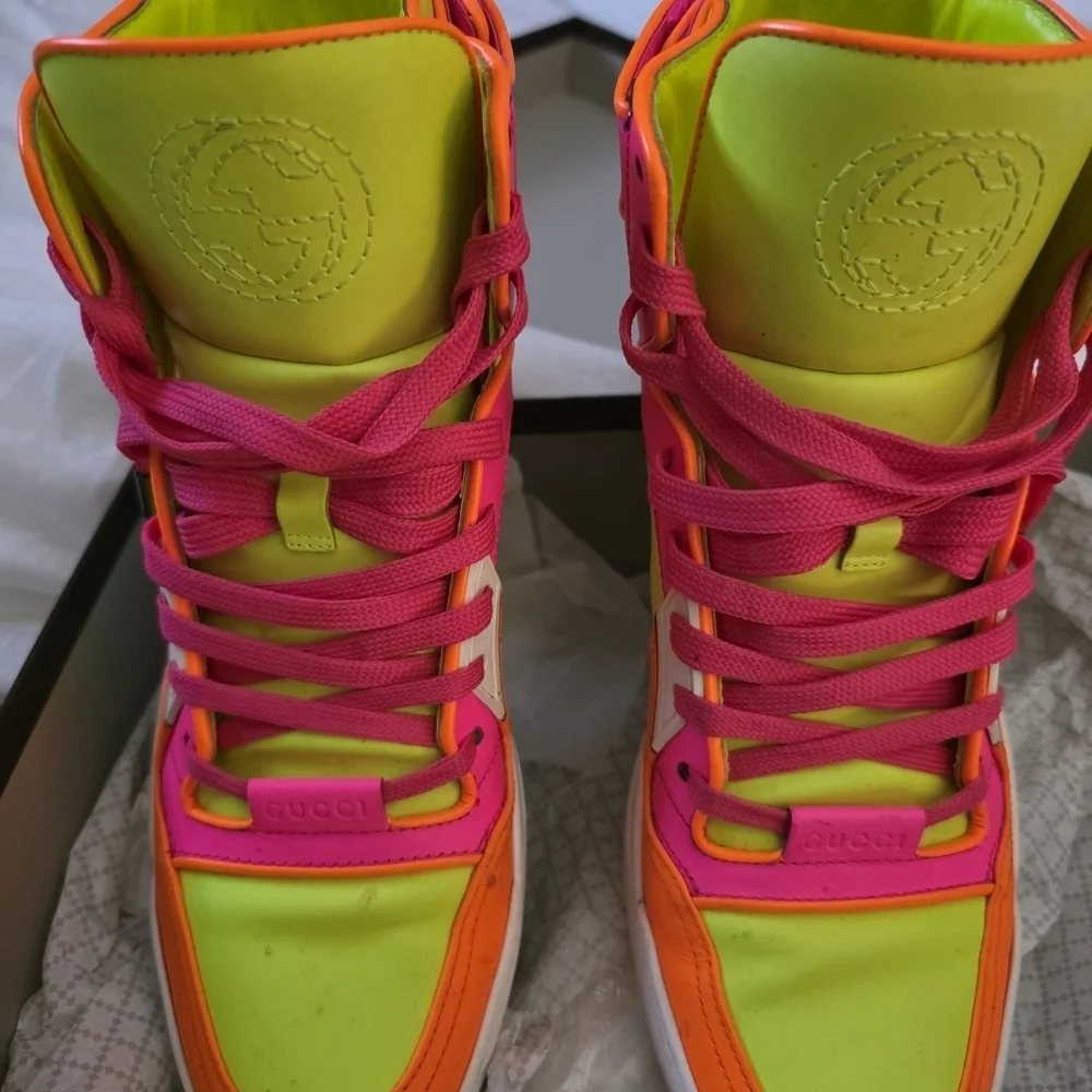 Gucci Neon High-Top Sneakers | Fluorescent Leather | EU 40.5- Box Included